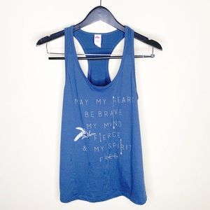Peaceful Warrior Yoga Spiritual Graphic Text Navy Tank Top Size Large